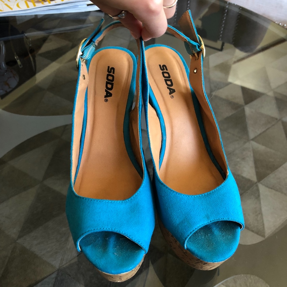 Blue Buckled Wedges - Picture 2 of 4